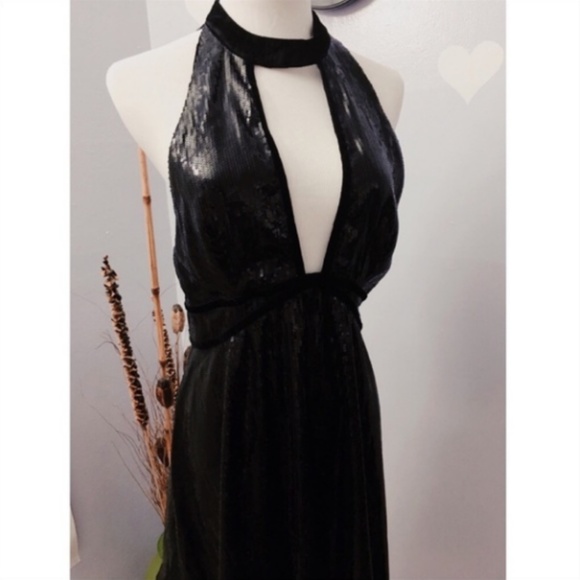 Free People Black Sequins Mini Halter Skater Dress - Picture 2 of 7